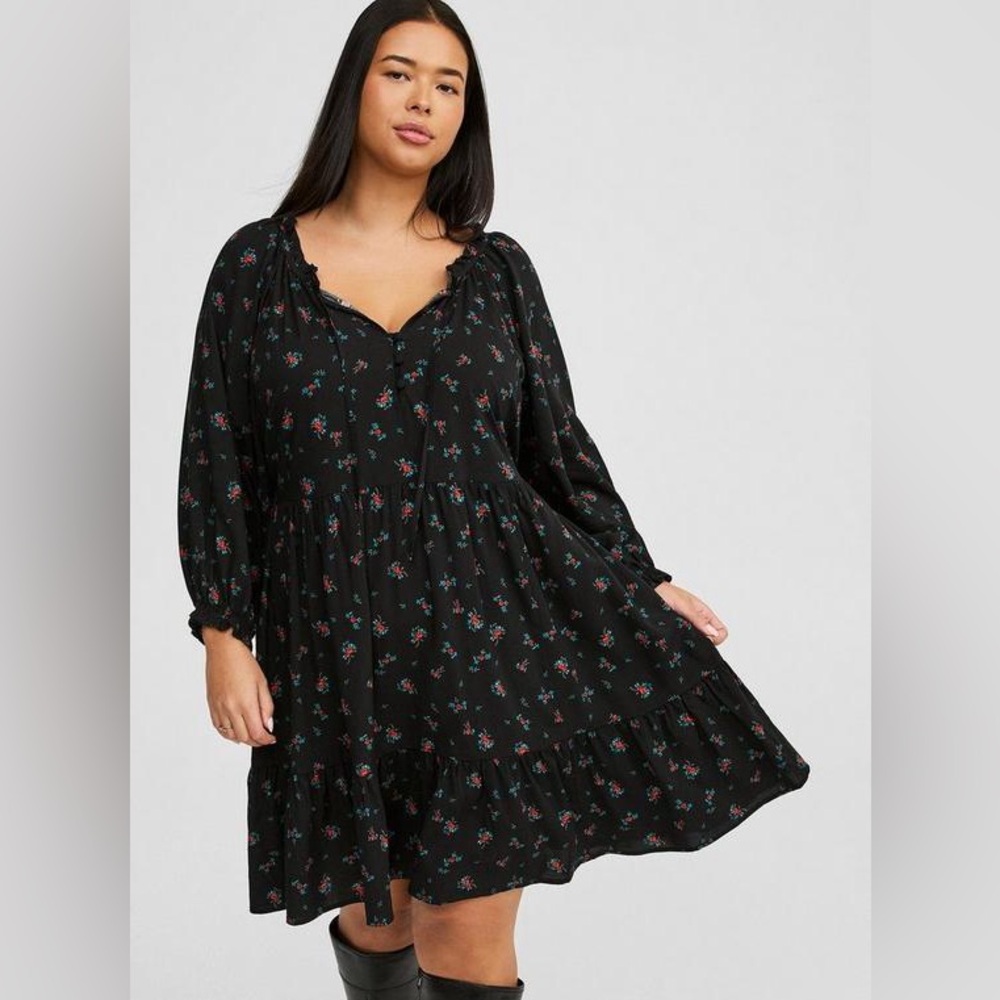 Torrid Black Floral Long Sleeve Dress